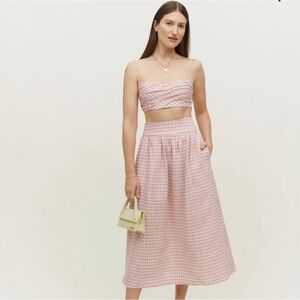Reformation Louise Linen Two Piece in Pink Gingham